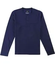 Alfani Mens Pique LS Henley Shirt, Blue, Small