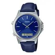 Casio Watch Blue Face Round 46mm Case Leather Analog Digital Gift Boxed Warranty