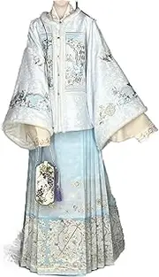 [JIMINISO] Ming Dynasty Gown Embroidery Tang Suit Makeup Flower Horse Face Skirt Blue Cape Traditional Chinese New Year Set
