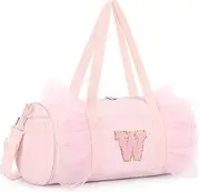 mibasies Dance Bag for Girls 4-6: Kids Duffle Bag - Ballet Bags for Girls 4-6 - Personalized Letter Girls Gifts, Pink, Medium, W
