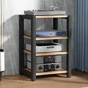 AV Media Stand, Freestanding Stereo Stand Cabinet, Space-Saving Audio Tower Rack with Adjustable Shelves, Rustic Stereo Cabinet Audio Rack Tower, Gaming Device Stand,Oak Color 4 Tiers