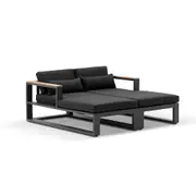 Balmoral Daybed Outdoor Aluminium and Teak Lounge with Round Side table - Outdoor Daybeds