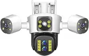 8K 16MP Security Camera WiFi 10X Zoom Four Lens Triple Screens Outdoor PTZ Camera Auto Tracking CCTV Video Surveillance Cameras(E/U,8K Camera Add 64G)