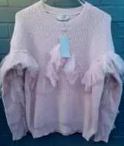 LADIES COAST PINK JUMPER.Net frills.Size 12-14 Large