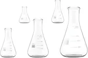 ULTECHNOVO 5pcs Erlenmeyer Flask Wide Neck Conical Borosilicate Glass Flask for Lab Chemistry Experiment