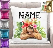 Sloth Sequin Cushion Cover - Personalised - Mermaid Pillow Case 5 Colours
