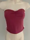 Abercrombie & Fitch Small Slim Ribbed Bandeau Top Mauve Pink White Side Stripes