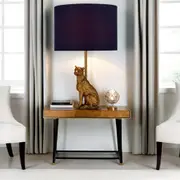 Sadie Leopard Table Lamp - Copper, Navy fabric Shade, 390mm High, PL0104