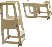 The Learning Tower Company, Convertible 2-in-1Toddler Kitchen StooL Table/Chair, 1-6 Years Wooden Standing Toddler Tower with Additional Feet, Montessori Kitchen Step Stool,(Natural Wood(Coated))