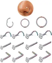 [ORAZIO] 18G 20G Nose Rings Studs Surgical Steel Gold/Silver Nose Rings for Women Men Hypoallergenic CZ L Shaped/Corkscrew/Straight Nose Studs Hinged Clicker Nose Rings Hoops Tiny Lip Stud Septunm Conch