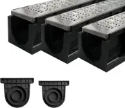 Channel Drain with 304 Stainless Steel Grate-39.4Lx6.1Wx5.5H In. Deep Profile Tr