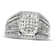 Men's 1.0 CT. T.W. Composite Natural Diamond Multi-Row Ring in Solid 10K White Gold