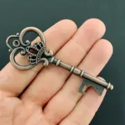 2 Skeleton Key Charms Antique Copper Tone 2 Sided Large Size - BC1612