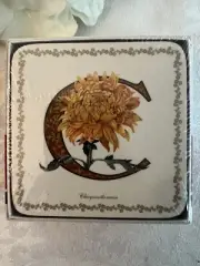 Pimpernel Six Coasters “Alphabet Florals” Backed Heat Resistant NEW Box Wrapped