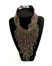 Handmade Beaded Boho Elastic Choker Waterfall Tassel Necklace Red Green Blue