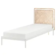 VEVELSTAD bed frame with 1 headboard, white/Tolkning rattan, Single