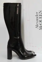 New sz 10 / 40.5 Alexander McQueen Punk 90 metal toecap patent leather boots