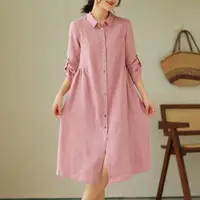在飛比找ETMall東森購物網優惠-棉麻長袖連衣裙女2023新款秋裝媽媽裝氣質品牌高端亞麻連身裙
