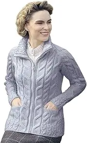 [Aran Woollen Mills] Irish Shaped Zipper Merino Wool Cardigan Sweater with Mock Turtleneck