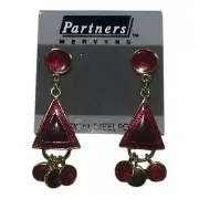 NEW Unworn Vintage Surgical Steel Dangle Earrings Partners Mervyns Gold Toned