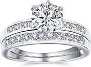 [Bling Jewelry] Classic Art Deco Vintage Style 3CT Cubic Zirconia Brilliant Cut Round Solitaire Pave Band AAA CZ Anniversary Wedding Engagement Ring Set Band For Women .925 Sterling Silver