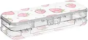 [Amooorous] Pink Strawberries on White Background Designed Plastic Pencil Box Double Deck Pens Cases For School With Snap-Tight Lid