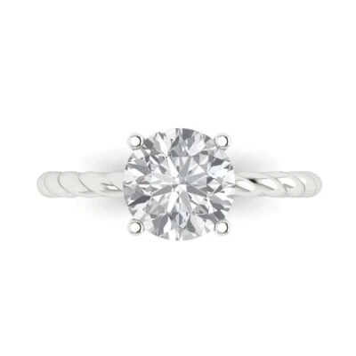 Solid White Gold Solitaire Promise Ring, 2 ct Round Cut Simulated Diamond