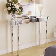 Fin Silver Mirrored Console Table Oval Makeup Table Sofa Behind Table Living Room