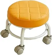 Small Low Stool with Wheels, Multiple Colors Removable Metal Leg Stool for Living Room Bedroom Balcony Study Room(Yellow)