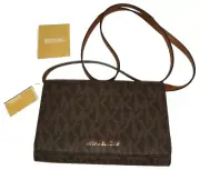 MICHAEL KORS MK Signature Convertible Cross-body LG Clutch Bag Wallet Brown Gold