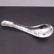 Solid 999 Fine Silver Spoon Lucky Fish Pattern Dinner Spoon 4.09" For Adult