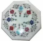 12" Inlay Floral Marble Semi Precious Stones Art work Side End Table Top