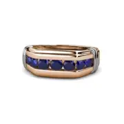 Round Gemstone 7 Stone Channel Set Men Wedding Ring 10K Rose Gold JP:206130