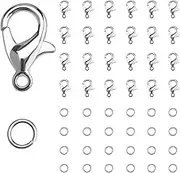KINBOM 50pcs Silver Lobster Clasp & 120pcs Open Jump Ring, Jewelry Making Findings