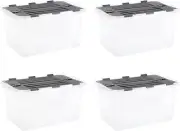 Superio 33L Hinged Lid Storage Tote, Stackable Storage Container w/ Lid, 4 Pack
