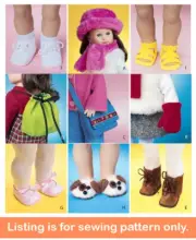 SEWING PATTERN Sew 18" Doll Shoes Hat Boots Bag Fits American Girl Mittens 3469