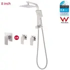 Square Rain Shower Head Hand Held 2in1 Shower Arm Mixer Taps Set Brushed Nickel