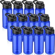 12 Pcs Plastic Sports Bottles 17 oz Reusable Water Bottles Bulk Portable Sports Drink Bottles Cups Pack Bike Water Bottles with Handle for Kids Adult School Teams Gym Hike Camping Cycling (Blue)