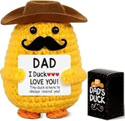 Itscolofy Gifts for Father Dad from Daughter, Son or Wife - Emotional Support Crochet Duck with Mustache & 'DAD I Ducking Love You' Sign, Father Dad Day Gifts for Birthday Christmas