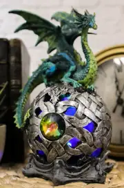 Elemental Jade Firnen Dragon Resting On LED Gyrosphere Orb Night Light Figurine
