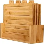 HOXue 4-Piece Bamboo Cutting Board Set for Kitchen,Charcuterie Boards with Cutting Board Holder Stand,Non-Slip Chopping Board for Chopping Fruit,Meat,Cheese,Veggies