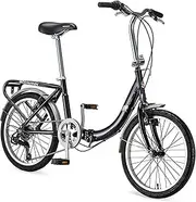 [Schwinn] Loop Adult Folding Bike for Men and Women, 20-inch Wheels, 7-Speed Drivetrain, Rear Cargo Rack, Carrying Bag, Black
