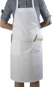 60pcs White Bib Aprons, 2 Pouch 1 Pen Pocket, Restaurant Waiter Server BAPWH