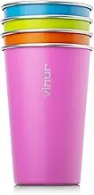 VINUR 4 Pack Stainless Steel Cups 16 oz Pint Tumbler Stackable Metal Drinking Glasses for Travel, Camping, Outdoors (Sky Blue-Orange-Hot Red-Apple Green)