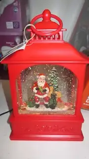 Christmas Light-Up Snow Globe Lantern, 8", Santa with Dogs W/ Power Supply