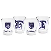 AFL Fremantle Dockers Set 4 Shot Glasses Mancave Man Cave Barware Gift