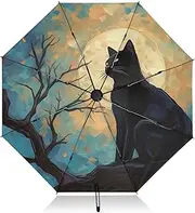 [PDZRMY] UV Protection Travel Umbrella Cat and Moon Compact for Rain and Sun - Auto Open and Close UPF 50+ Windproof Portable 46” Sun Umbrella for Women and Men