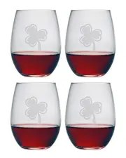 Susquehanna Glass "Lucky Leaf Clover" Set of 4 Stemless Glasses