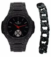 Black Ice Bling with Blood Red Hour, Minute and Second Hands - Strength on Blast