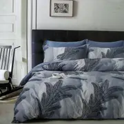 300TC Palm Leaf Blue Reversible Cotton Quilt Cover Set (Single, Double, Queen, King)